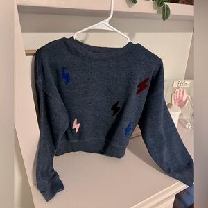 🛑6/20 Girls Vintage Havana Navy Patch Bolt Sweatshirt size medium 10-12,